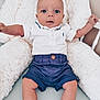 Tiago participe au concours pour gagner de l'argent avec cette photo : baby, infant, child, teddy_bear, plush_toy, white_polo, navy_shorts, blue_eyes, furniture, chair, cuddly, cute, indoor, soft_texture, smiling, portrait, person, young, sitting, cozy