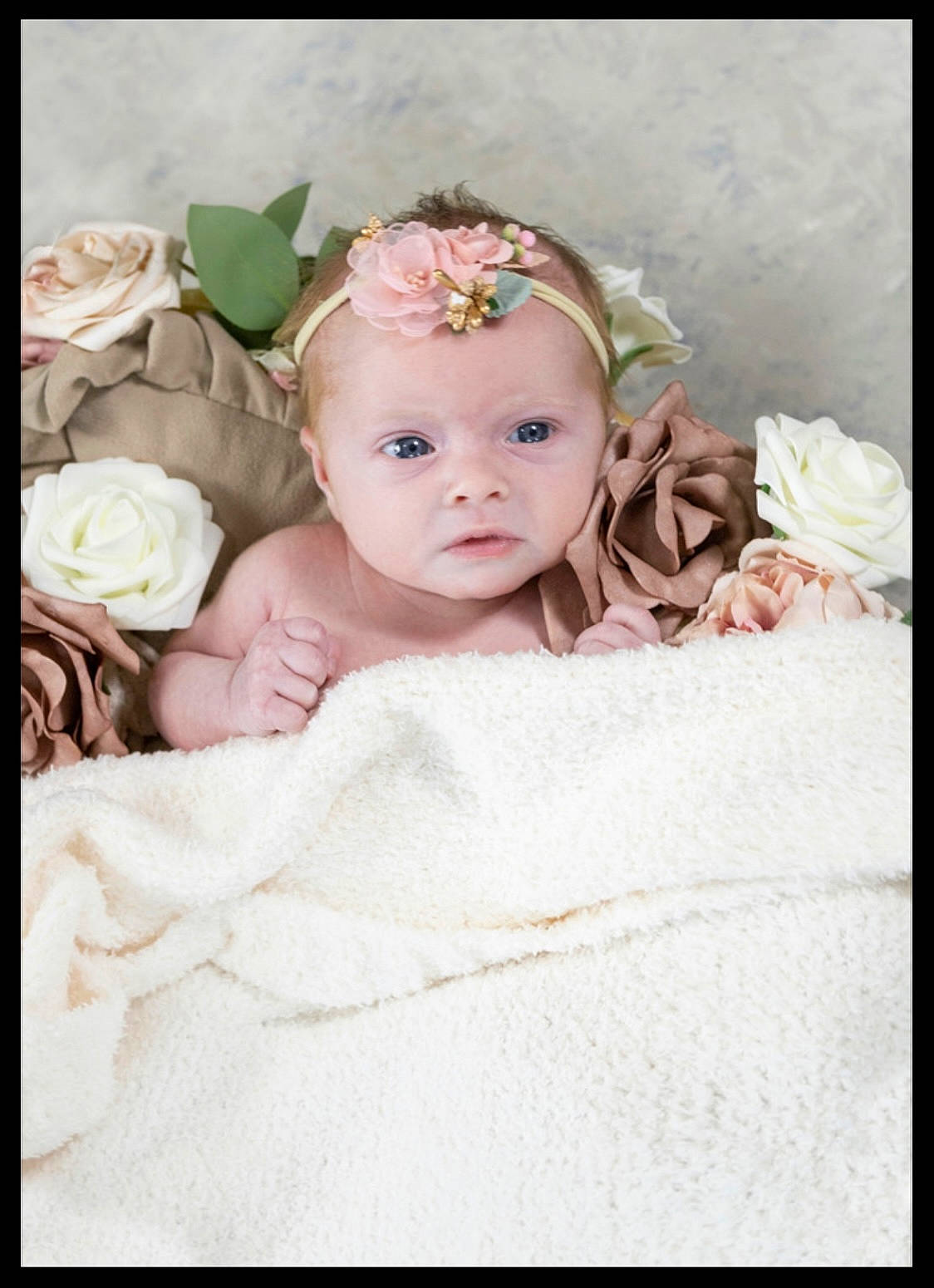 Maizie joined the competition — help win amazing prizes! baby, baby_toddler_clothing, child, cut_flowers, embellishment, fashion_accessory, flash_photography, hair_accessory, happy, headband, headgear, headpiece, jewellery, linens, peach, person, petal, pink, sitting, sleeve