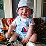 Sebastian joined the competition — help win amazing prizes! baby, child, infant, hat, blue_clothing, sailboat_design, blanket, smiling, cheeks, sitting, indoors, hand, foot, white_sock, motion_blur, face, person, cute, happy, young