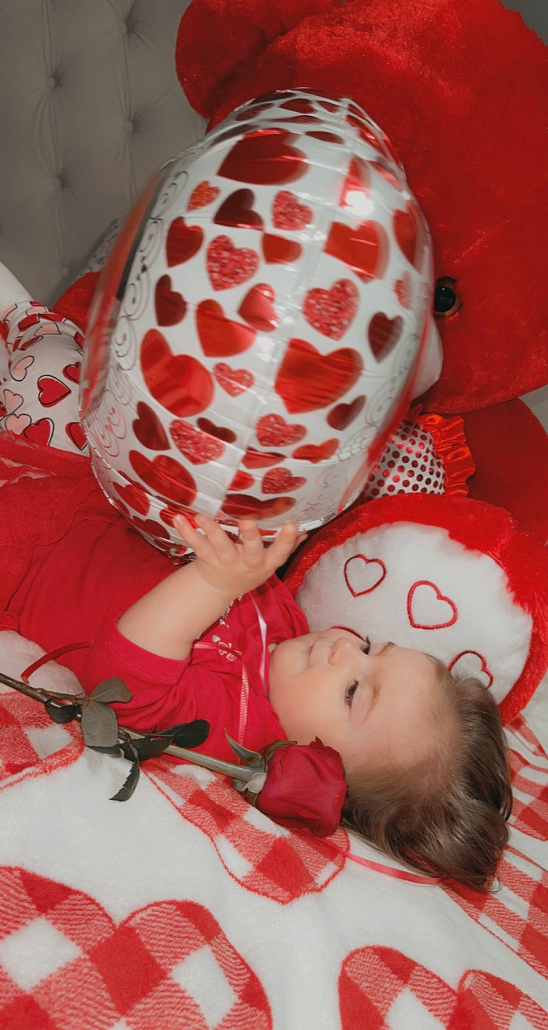 Leandra joined the competition — help win amazing prizes! baby, baby_products, baby_toddler_clothing, carmine, child, christmas, event, happy, head, linens, magenta, pattern, peach, person, petal, pink, red, room, sweetness, textile