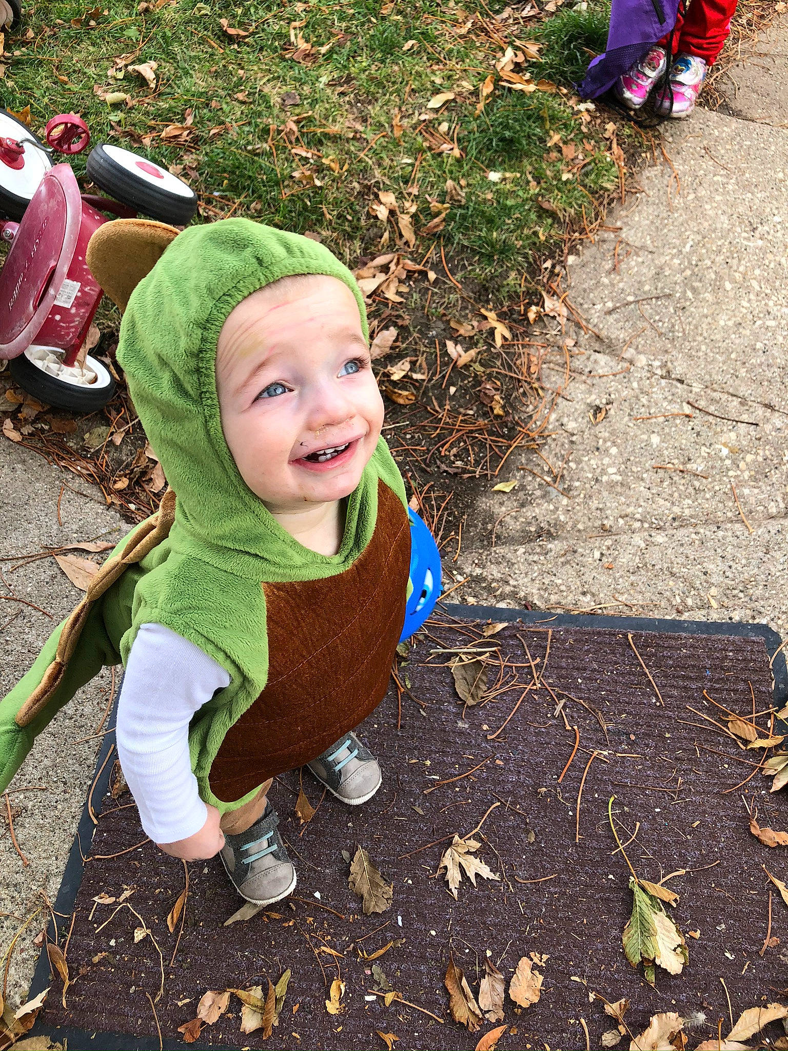 Ryder joined the competition — help win amazing prizes! autumn, baby, baby_laughing, baby_products, baby_toddler_clothing, deciduous, fender, headwear, joy, laugh, leaf, people_in_nature, person, play, scooter, slipper, toddler, walking_shoe