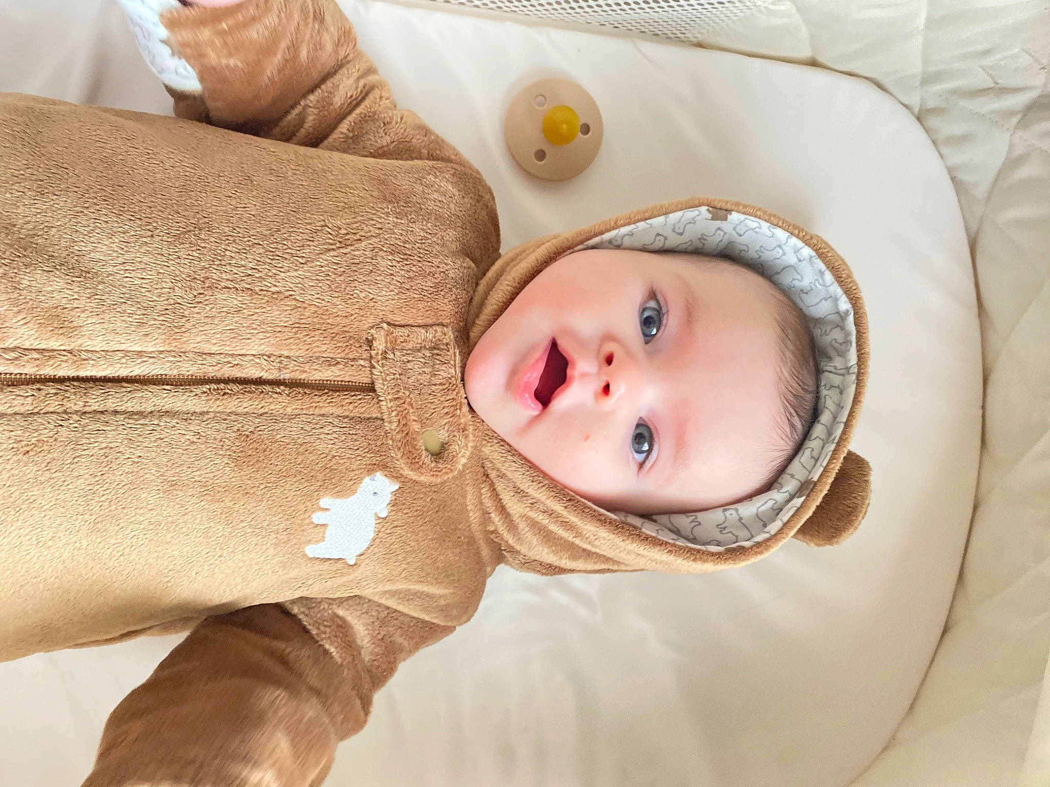 Mariella is registered to the contest to win money with this photo: baby, baby_products, baby_sleeping, baby_toddler_clothing, cheek, child, comfort, eyelash, fur, headwear, linens, person, room, sleeve, toddler, wood