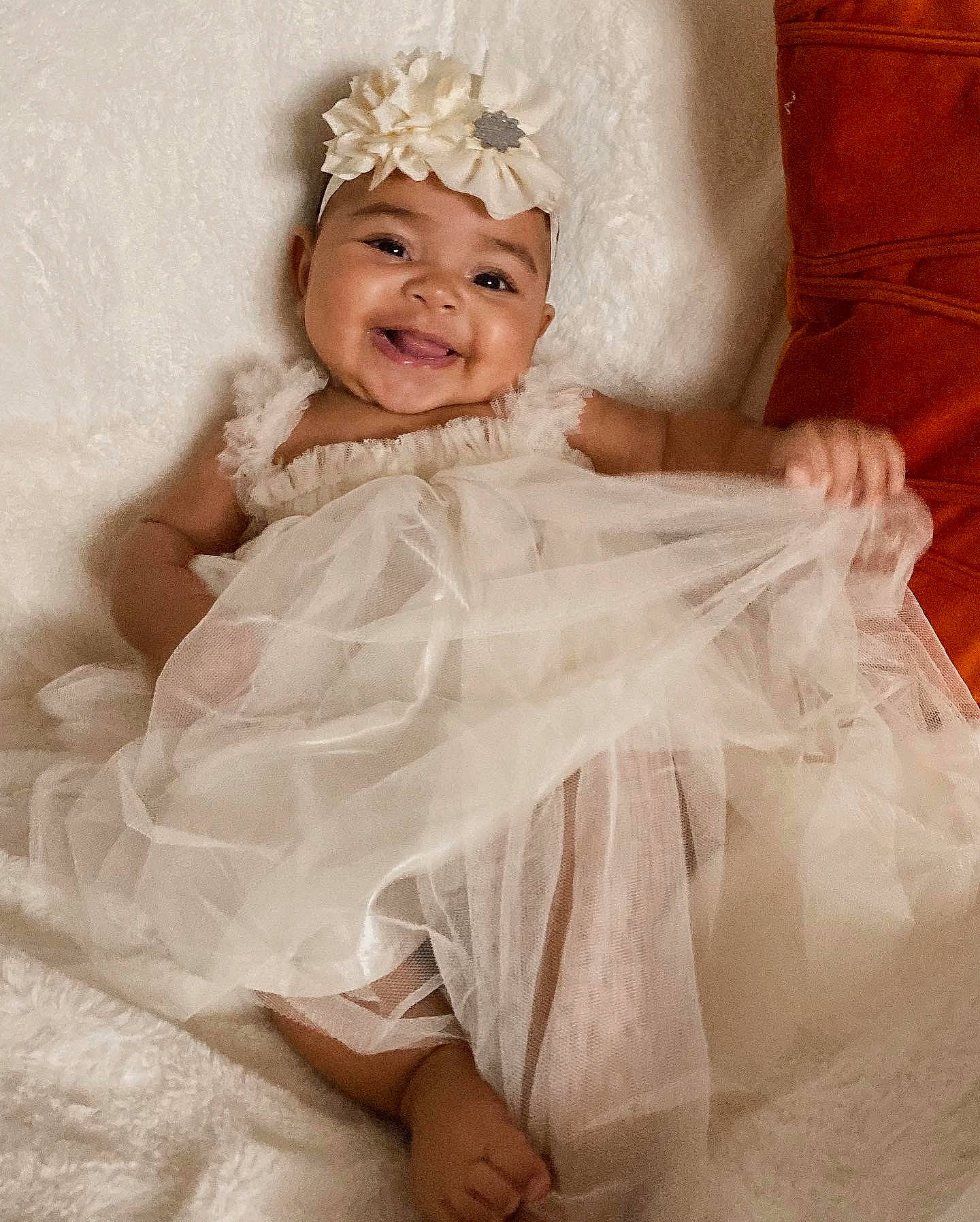 Gabriella joined the competition — help win amazing prizes! baby_toddler_clothing, bridal_accessory, bridal_clothing, child, clothing, dress, embellishment, face, flash_photography, hair, happy, head, headpiece, headwear, iris, person, pink, skin, smile, textile