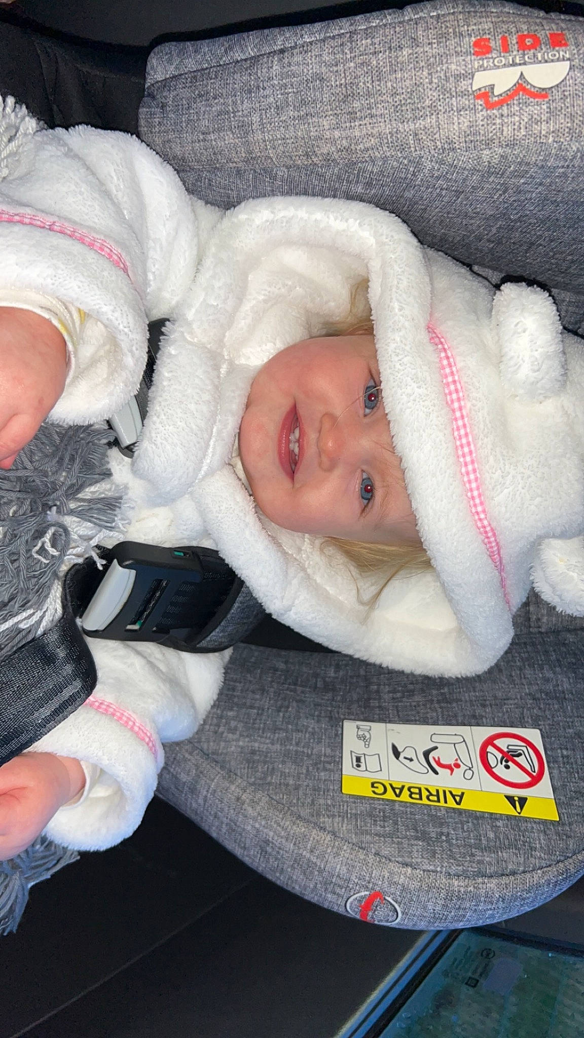 Maisie joined the competition — help win amazing prizes! baby, baby_carriage, baby_products, baby_safety, baby_sleeping, baby_toddler_clothing, carmine, cheek, child, comfort, face, fur, head, headwear, joy, linens, person, sleep, toddler