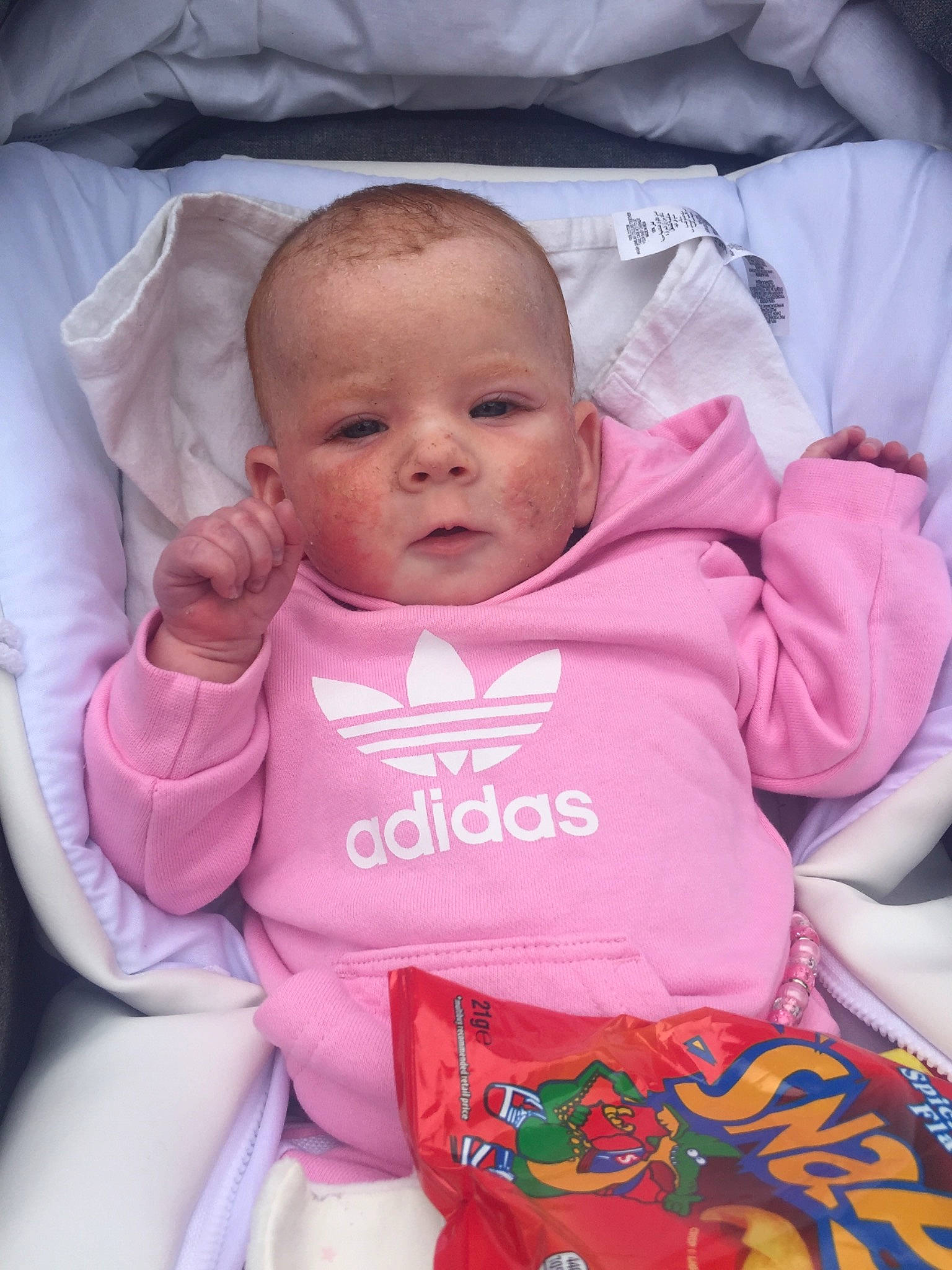 Isla-jai joined the competition — help win amazing prizes! baby, baby_carriage, baby_products, baby_toddler_clothing, birth, cheek, child, eye, face, head, lip, nose, person, pink, product, skin, smile, toddler