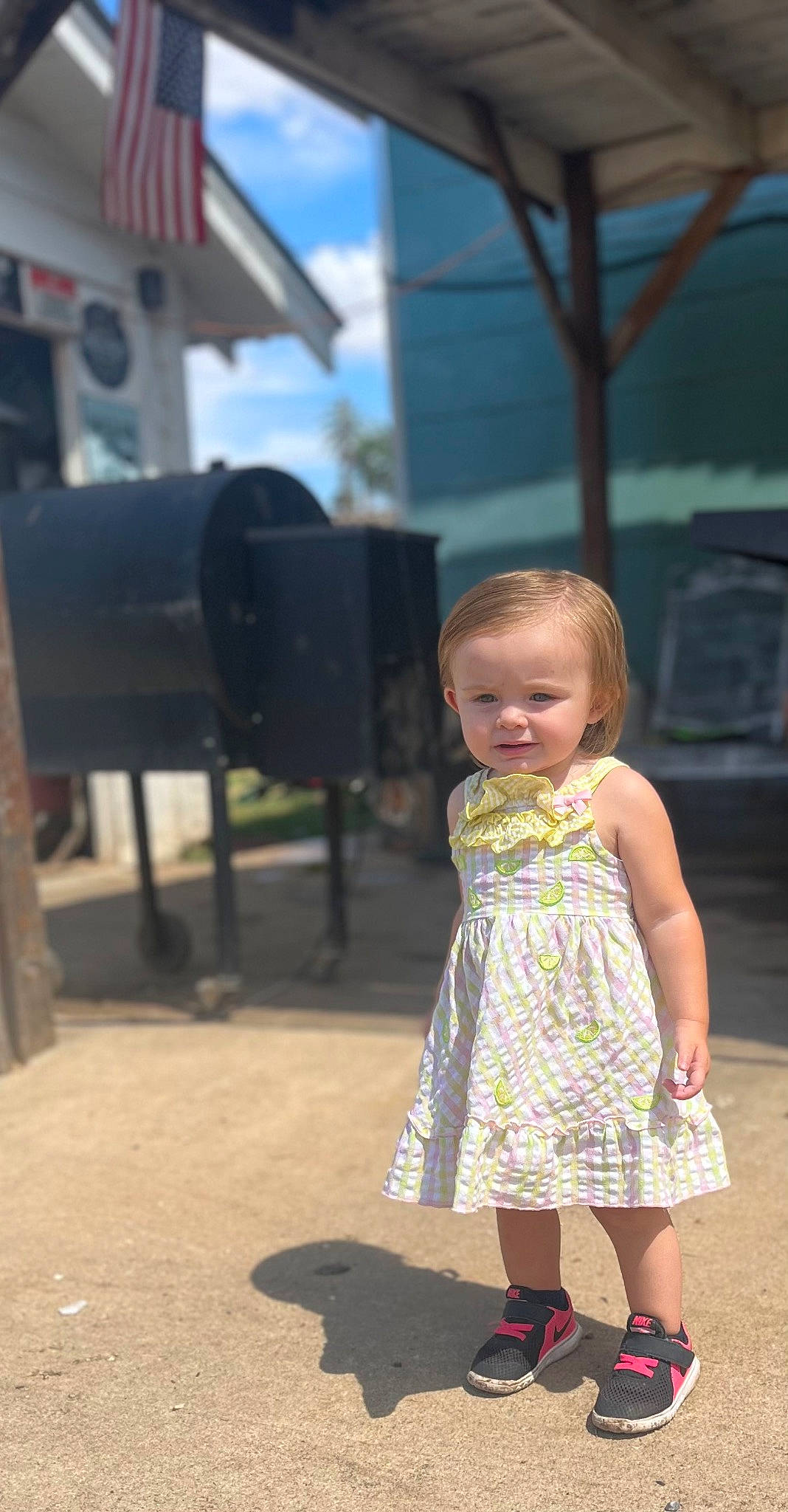 Opal joined the competition — help win amazing prizes! baby, baby_toddler_clothing, child, day_dress, dress, eye, flooring, fun, grass, happy, human, human_leg, leisure, pattern, person, recreation, sitting, skin, standing, toddler