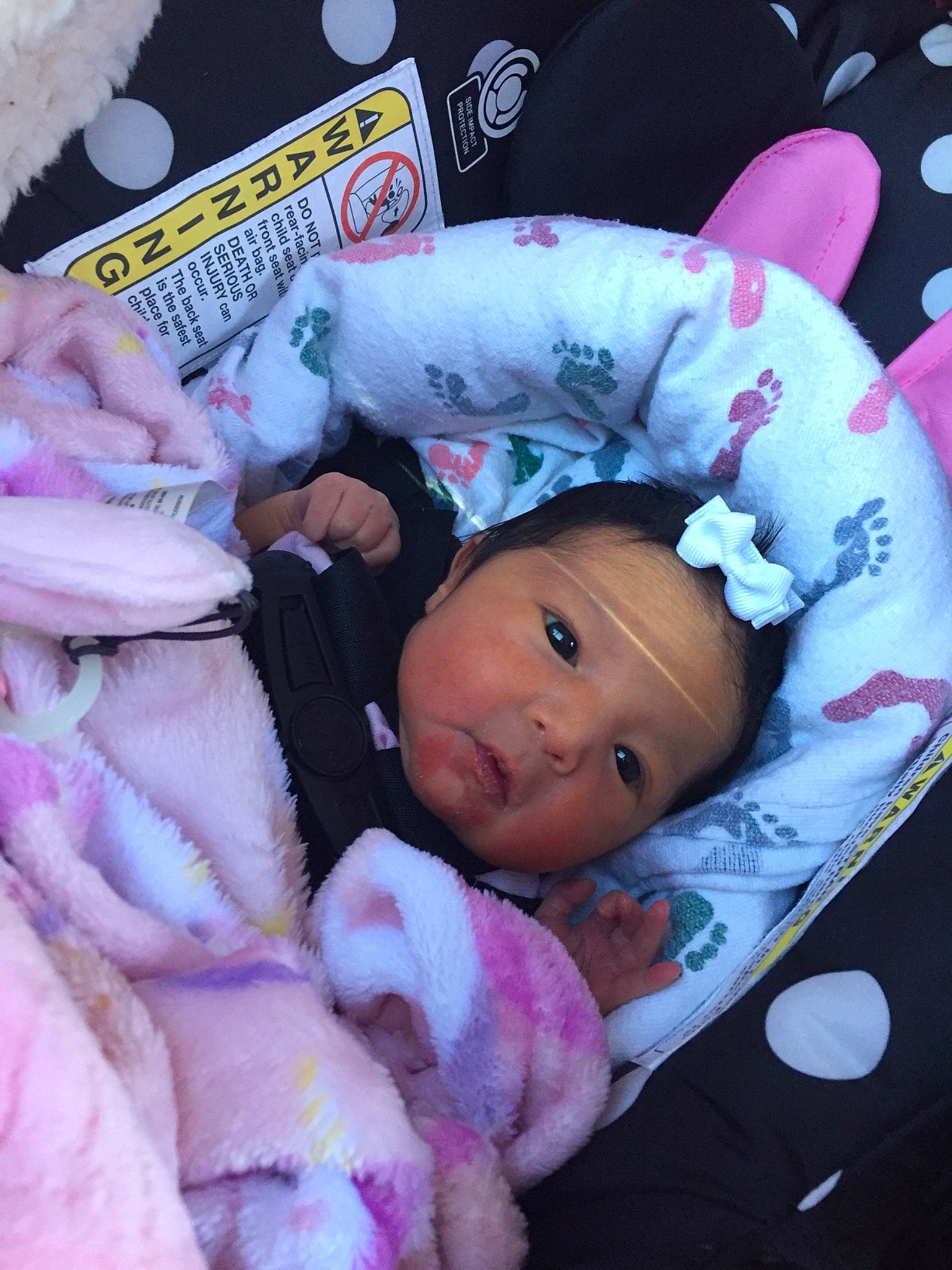 Joleeona joined the competition — help win amazing prizes! baby, baby_carriage, baby_products, baby_toddler_clothing, cap, cheek, child, headgear, linens, magenta, person, pink, plush, purple, skin, stuffed_toy, textile, toddler, violet, white