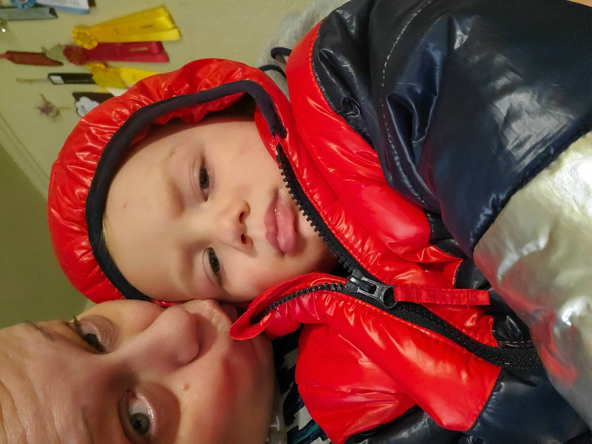 Lachlan is registered to the contest to win money with this photo: beauty, cap, child, comfort, cool, eye, eyebrow, eyelash, fun, happy, head, headgear, headwear, lip, mouth, nose, person, personal_protective_equipment, red, skin