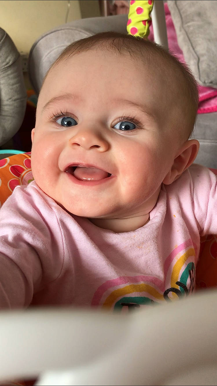 Lexie joined the competition — help win amazing prizes! baby, baby_laughing, baby_toddler_clothing, cheek, chin, clothing, eye, eyebrow, fun, happy, iris, lip, mouth, nose, person, pink, skin, sleeve, smile, textile