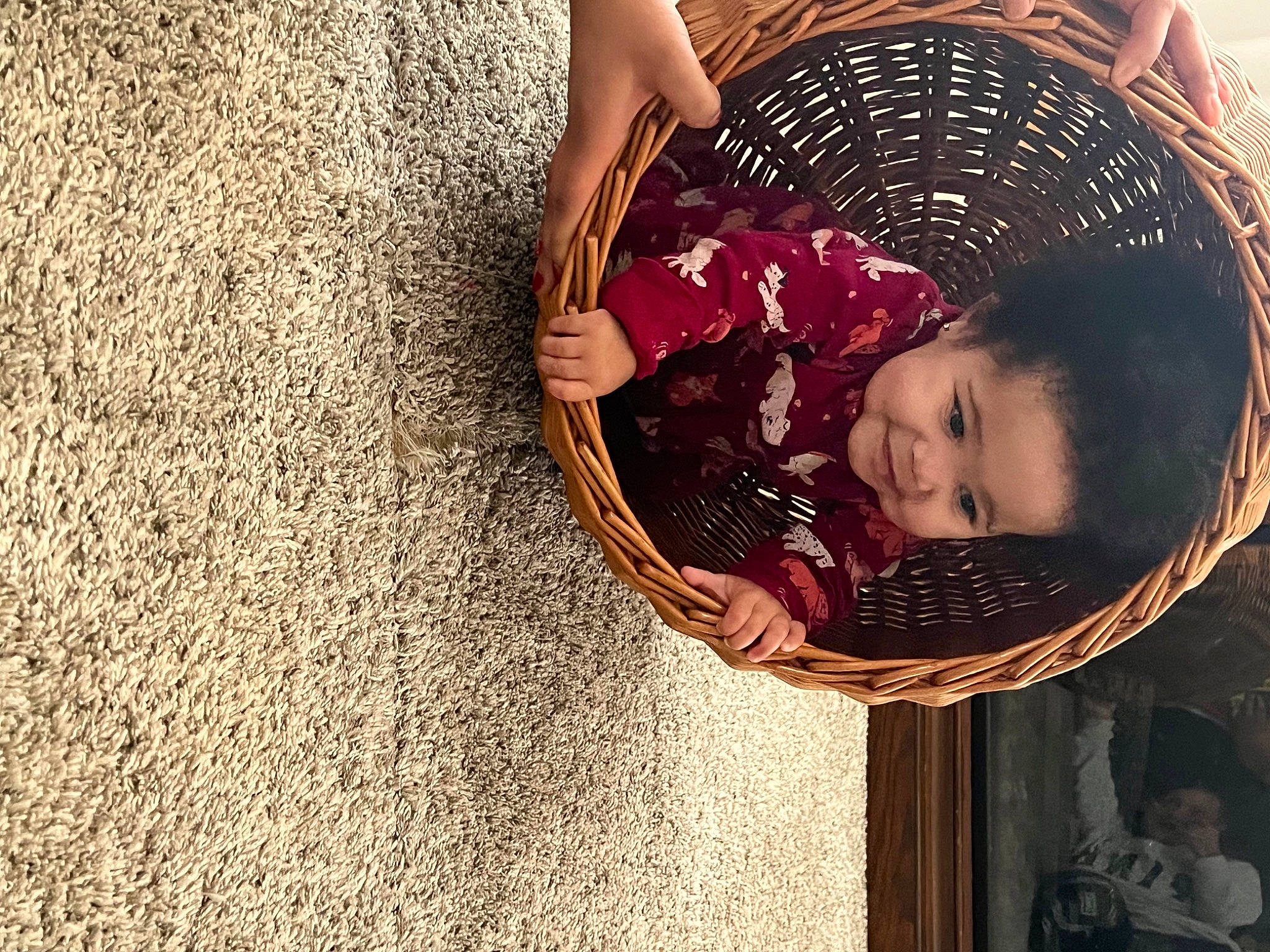 Khaleesi is registered to the contest to win money with this photo: baby, baby_products, baby_toddler_clothing, child, circle, flooring, fun, happy, hat, magenta, pattern, people_in_nature, person, play, portrait_photography, sitting, smile, tints_and_shades, toddler, wood