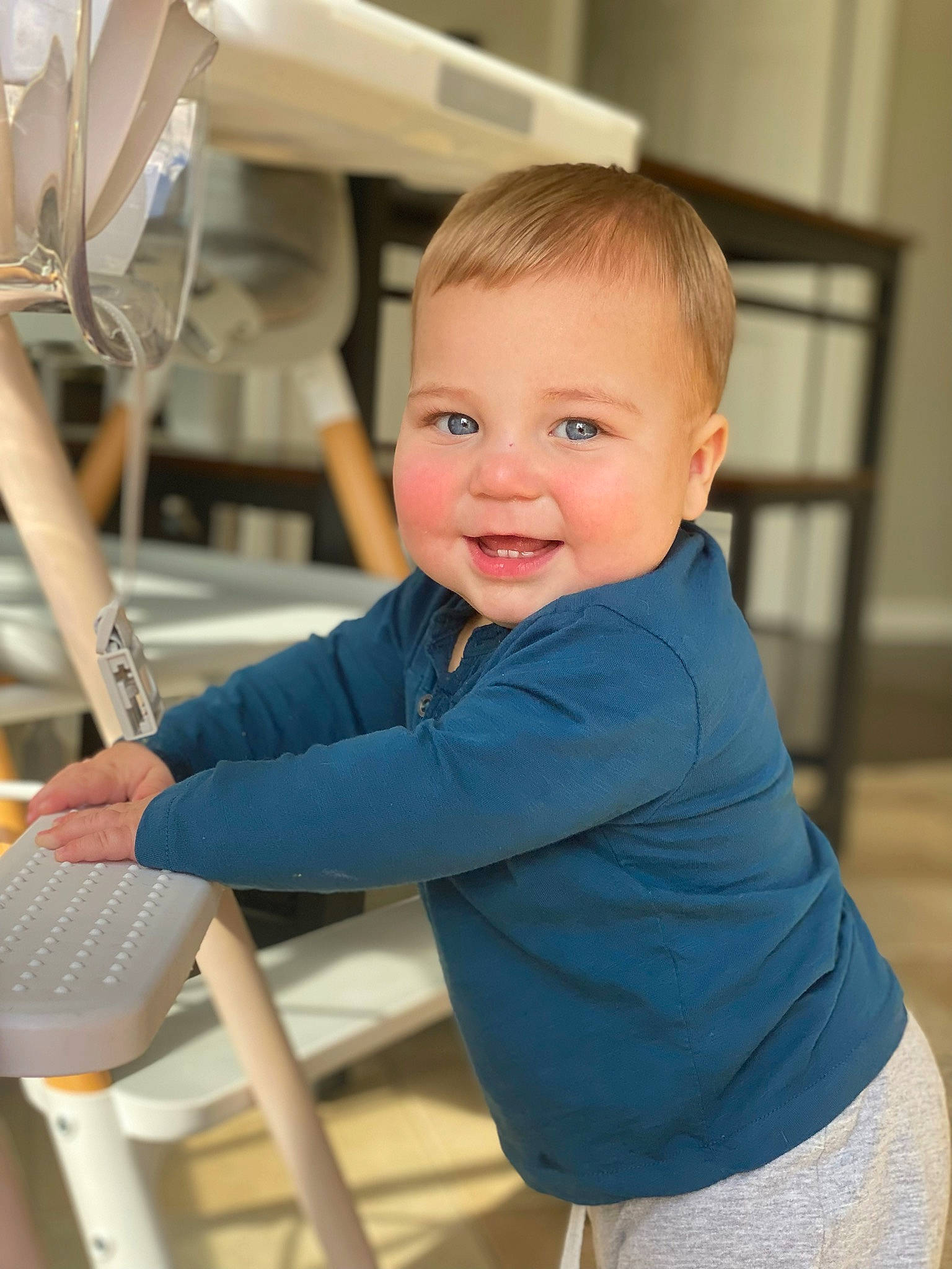 Cole joined the competition — help win amazing prizes! baby_toddler_clothing, chair, child, electric_blue, flooring, fun, happy, joint, joy, leisure, person, room, shoulder, sitting, sleeve, smile, standing, t_shirt, toddler, vacation
