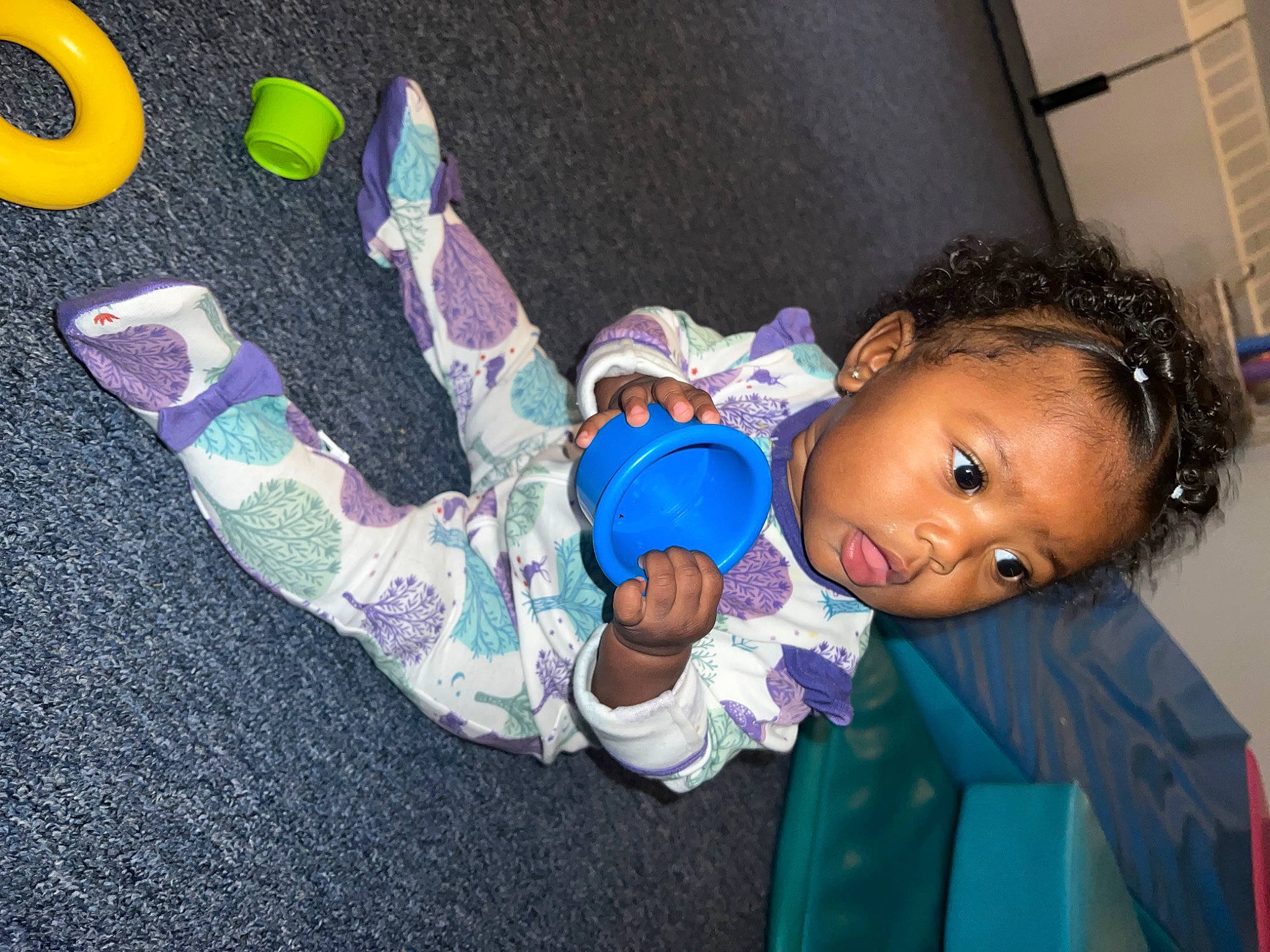 Briella joined the competition — help win amazing prizes! asphalt, baby, baby_toddler_clothing, child, electric_blue, fun, gesture, happy, leisure, person, pink, play, purple, room, sitting, surprise, toddler