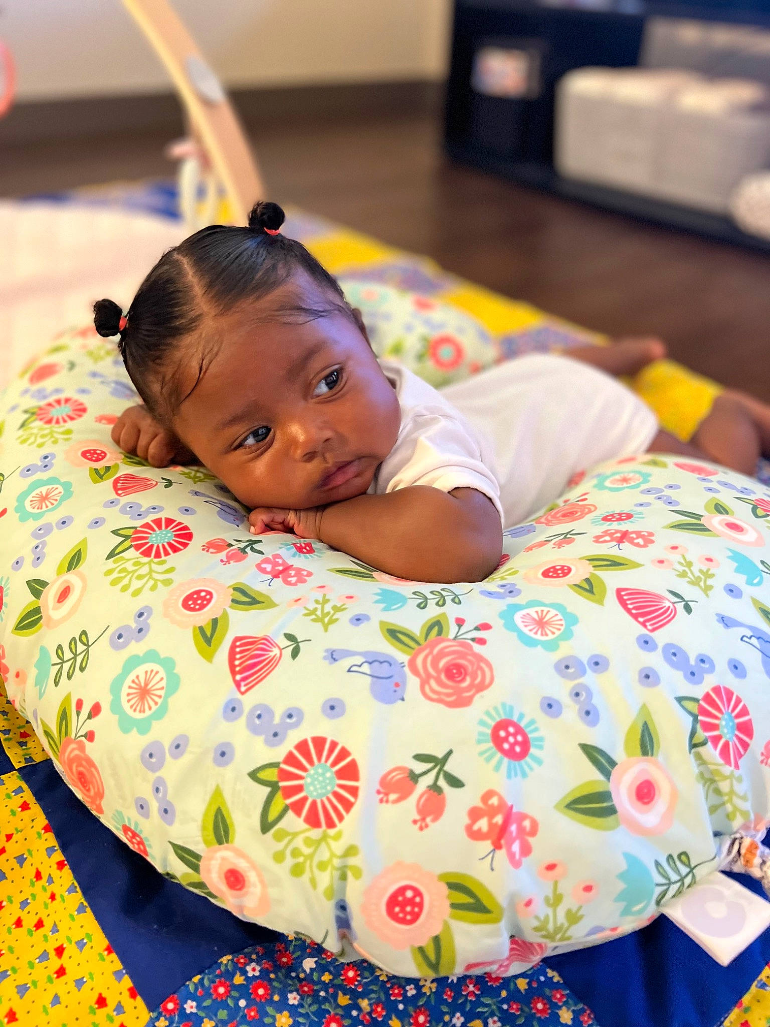 Briella joined the competition — help win amazing prizes! baby, baby_products, baby_toddler_clothing, bedtime, cheek, child, comfort, eye, face, flooring, fun, happy, leisure, linens, pattern, person, play, room, sitting, skin