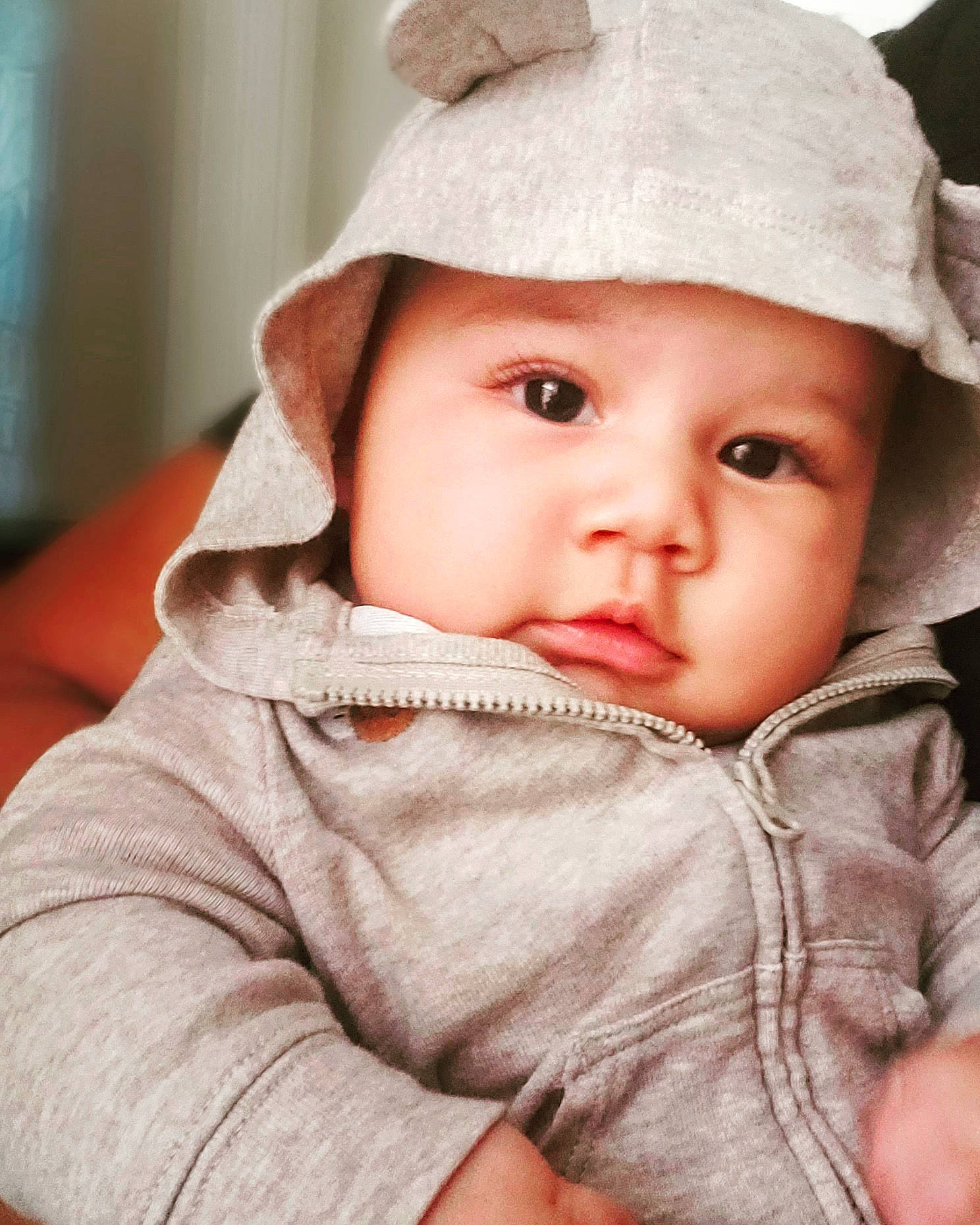 Lucius is registered to the contest to win money with this photo: baby, baby_toddler_clothing, cap, cheek, child, face, fashion_accessory, flash_photography, fur, happy, headgear, headwear, knit_cap, lip, mouth, nose, outerwear, person, skin, sleeve