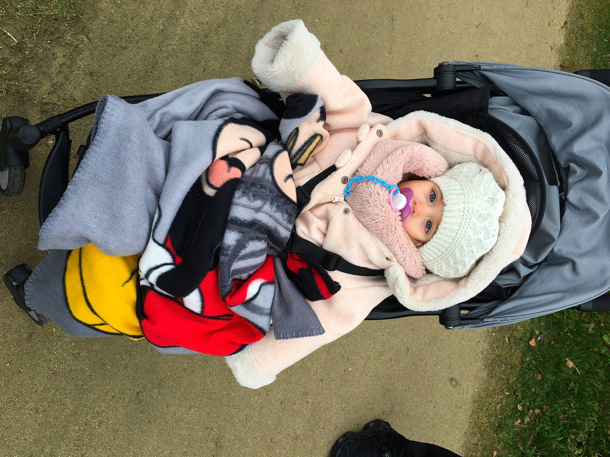 Giulia participe au concours pour gagner de l'argent avec cette photo : baby_carriage, baby_products, bag, carmine, child, comfort, costume, fun, grass, hat, headwear, leisure, linens, luggage_and_bags, nap, person, personal_protective_equipment, plant, sitting, sleep