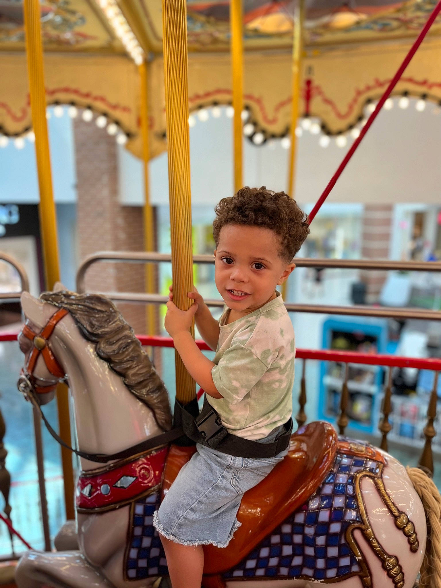 Dakari joined the competition — help win amazing prizes! amusement_park, amusement_ride, carousel, child, city, event, fun, happy, leisure, nonbuilding_structure, person, photograph, playground, recreation, shorts, smile, snapshot, summer, swing, toddler