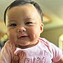 Delilah joined the competition — help win amazing prizes! baby, child, smile, face, pink_shirt, clothing, person, indoor, portrait, cute, happy, infant, hand, soft_light, blurred_background, young_child, love, toddler, people, closeup