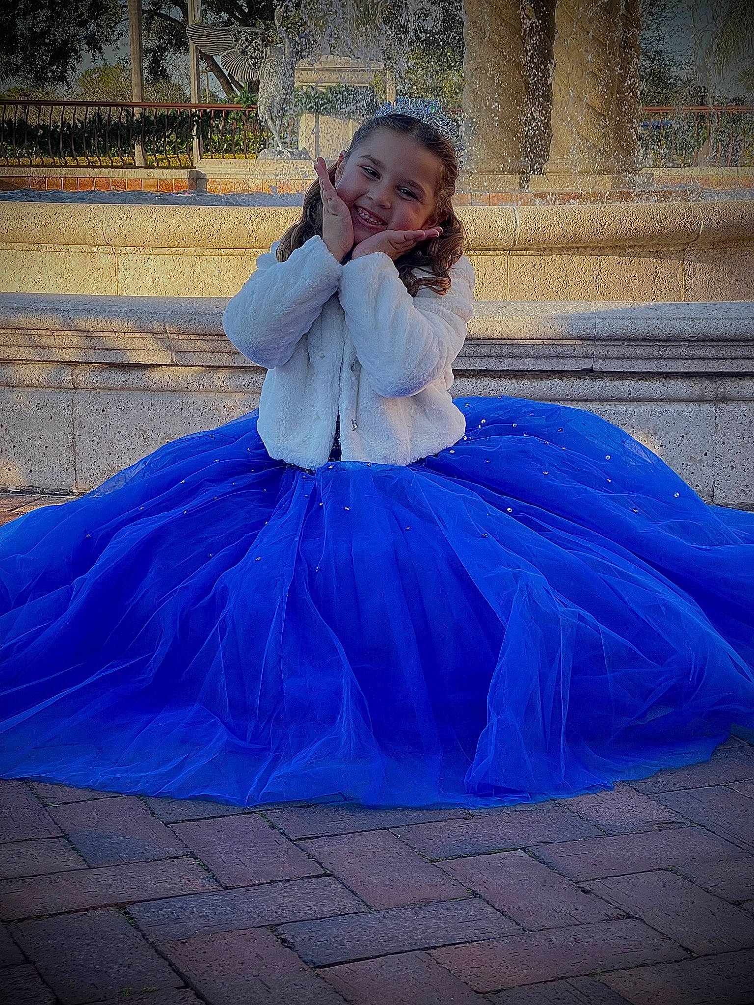 Ellyana is registered to the contest to win money with this photo: blue, dress, electric_blue, embellishment, eye, face, flash_photography, formal_wear, gown, hair, hairstyle, happy, hoopskirt, human_body, joy, outerwear, person, purple, recreation, ruffle