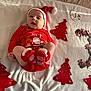 Alex a rejoint le concours — aidez-le/la à gagner de superbes lots ! baby, infant, christmas, holiday, festive, red_clothing, santa_hat, smiling, blanket, felt_decorations, christmas_trees, month_marker, cute, lying_down, indoors, celebration, soft_texture, happy, child, holiday_decor