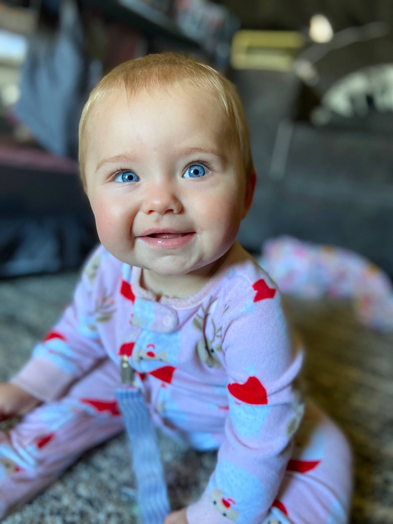 Esmae joined the competition — help win amazing prizes! baby, baby_toddler_clothing, cheek, child, chin, eye, face, flooring, fun, happy, head, iris, joy, pattern, person, portrait_photography, sitting, skin, sleeve, smile