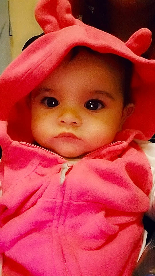 Maylani joined the competition — help win amazing prizes! baby, cheek, child, eye, face, head, headgear, lip, mouth, outerwear, peach, person, pink, skin, smile, toddler