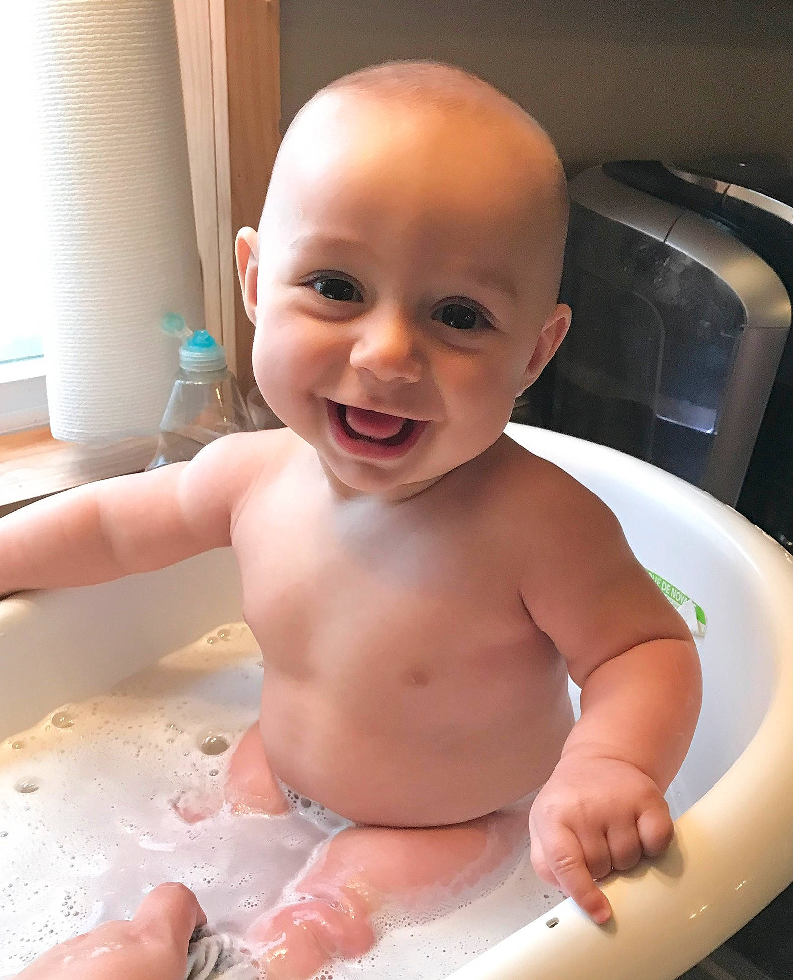 Graham joined the competition — help win amazing prizes! baby, baby_bathing, baby_making_funny_faces, bathing, bathtub, cheek, child, face, facial_expression, head, joy, mouth, person, product, skin, smile, toddler, washing