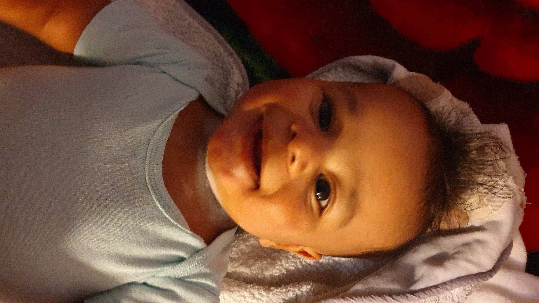 Dominic participe au concours pour gagner de l'argent avec cette photo : baby, baby_toddler_clothing, bedtime, cheek, child, comfort, ear, eyebrow, eyelash, forehead, fun, happy, human_body, joy, lip, mouth, nose, person, skin, sleeve