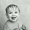 toddler, child, smiling, portrait, black_and_white, happy, baby, face, wet_hair, sweater, cute, young_child, expression, indoors, closeup, person, head_and_shoulders, joyful, tongue_out, monochrome