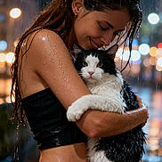 Ulk participe au concours pour gagner de l'argent avec cette photo : affection, animal, black_top, cat, city_lights, embrace, jeans, long_hair, love, moisture, night, outdoor, pet, portrait, rain, smile, urban, wet, wet_fur, woman
