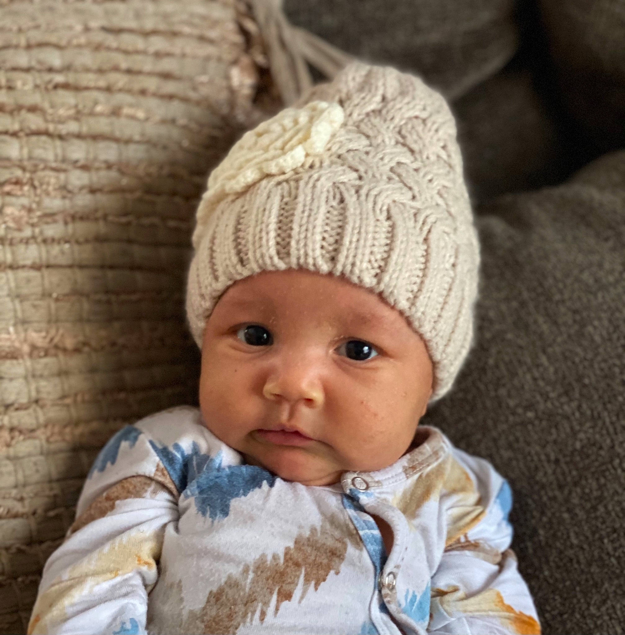 Journie joined the competition — help win amazing prizes! baby, baby_toddler_clothing, cap, cheek, chin, comfort, eye, eyebrow, face, head, headgear, headwear, knit_cap, linens, lip, nose, person, skin, sleeve, textile