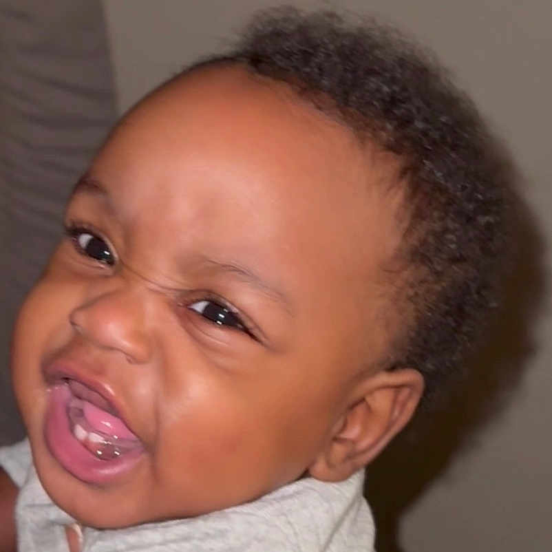 Jaleil joined the competition — help win amazing prizes! baby, child, closeup, clothing, cute, drool, emotion, expression, face, hair, head, indoor, infant, mouth, person, portrait, scrunched_face, skin, teeth, young