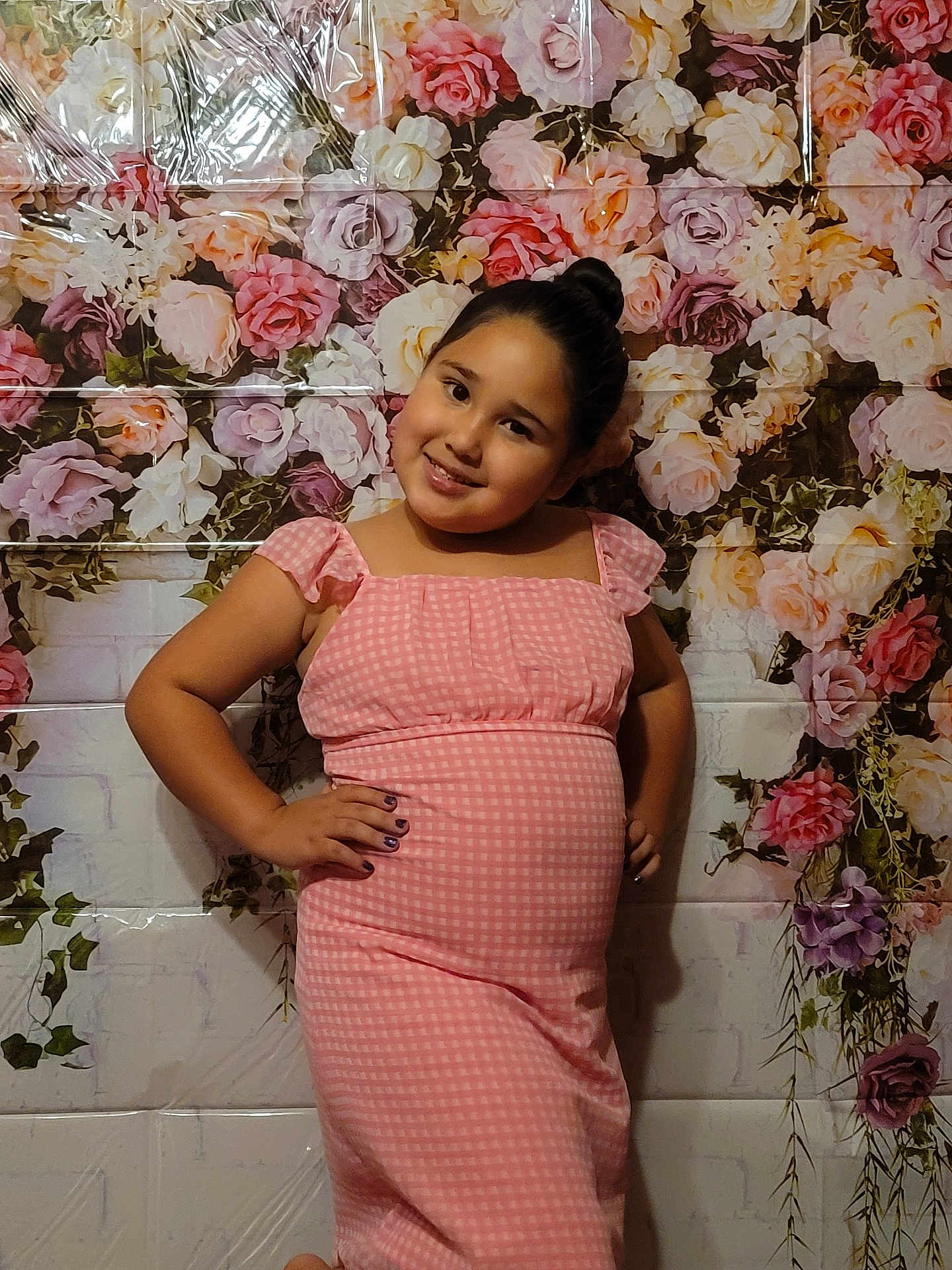 Sarah is registered to the contest to win money with this photo: child, clothing, dress, face, fashion, female, flower, flowerarrangement, flowerbouquet, formalwear, girl, happy, head, person, petal, photography, plant, portrait, rose, smile