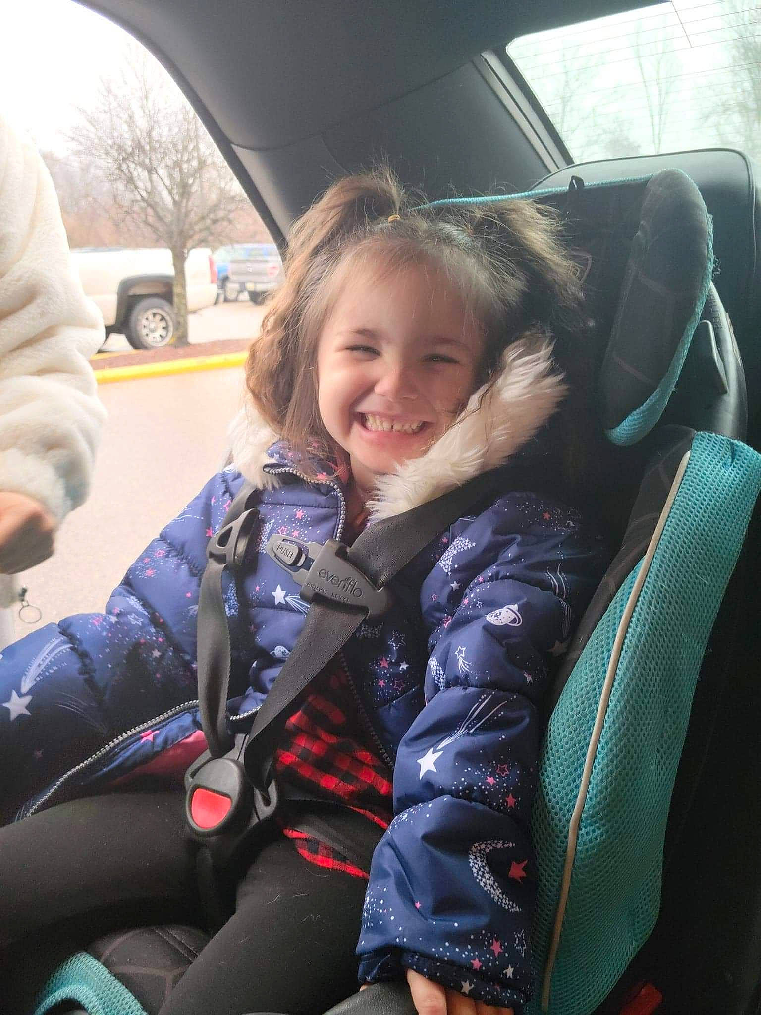 Gabbriella joined the competition — help win amazing prizes! auto_part, automotive_design, automotive_exterior, automotive_window_part, blond, car, car_seat, child, comfort, electric_blue, family_car, fun, happy, joy, motor_vehicle, person, smile, street_fashion, travel, tree