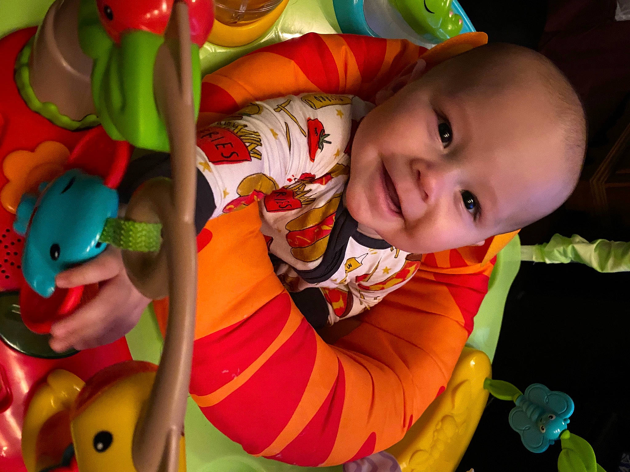 Gatlin joined the competition — help win amazing prizes! baby, baby_products, baby_toddler_clothing, cheek, child, eye, facial_expression, fun, happy, joy, mouth, nose, orange, organ, person, product, smile, snapshot, textile, toddler