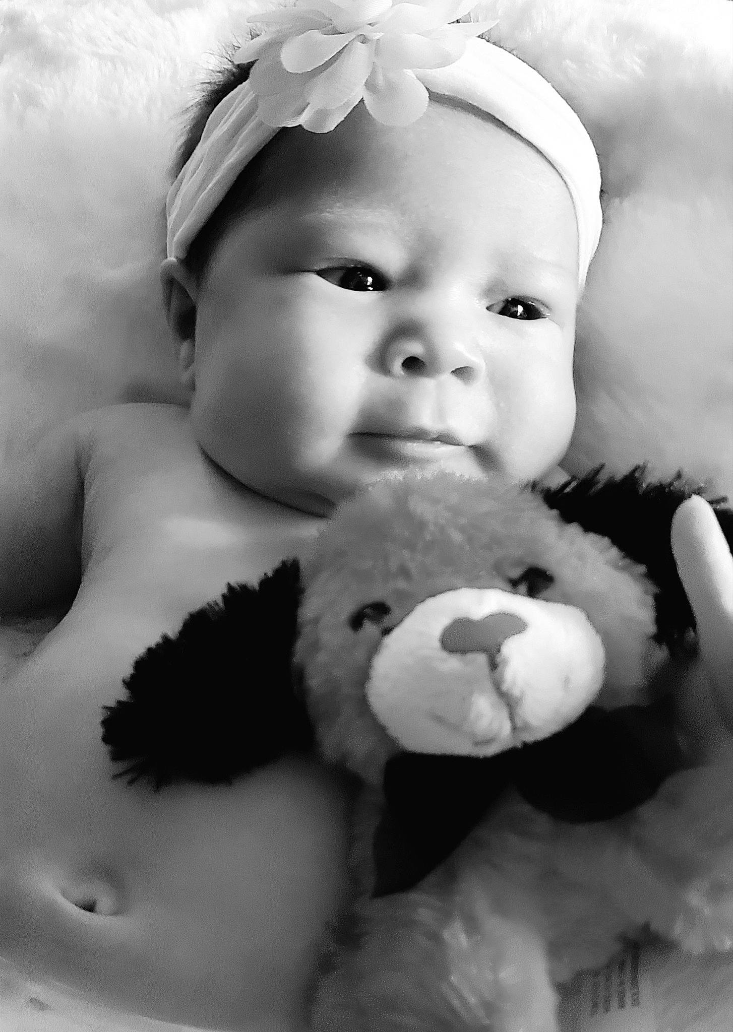 Kylee joined the competition — help win amazing prizes! baby, baby_toddler_clothing, black, black_and_white, cap, cheek, comfort, eyelash, flash_photography, happy, human, lip, nose, person, product, skin, style, teddy_bear, toddler, toy