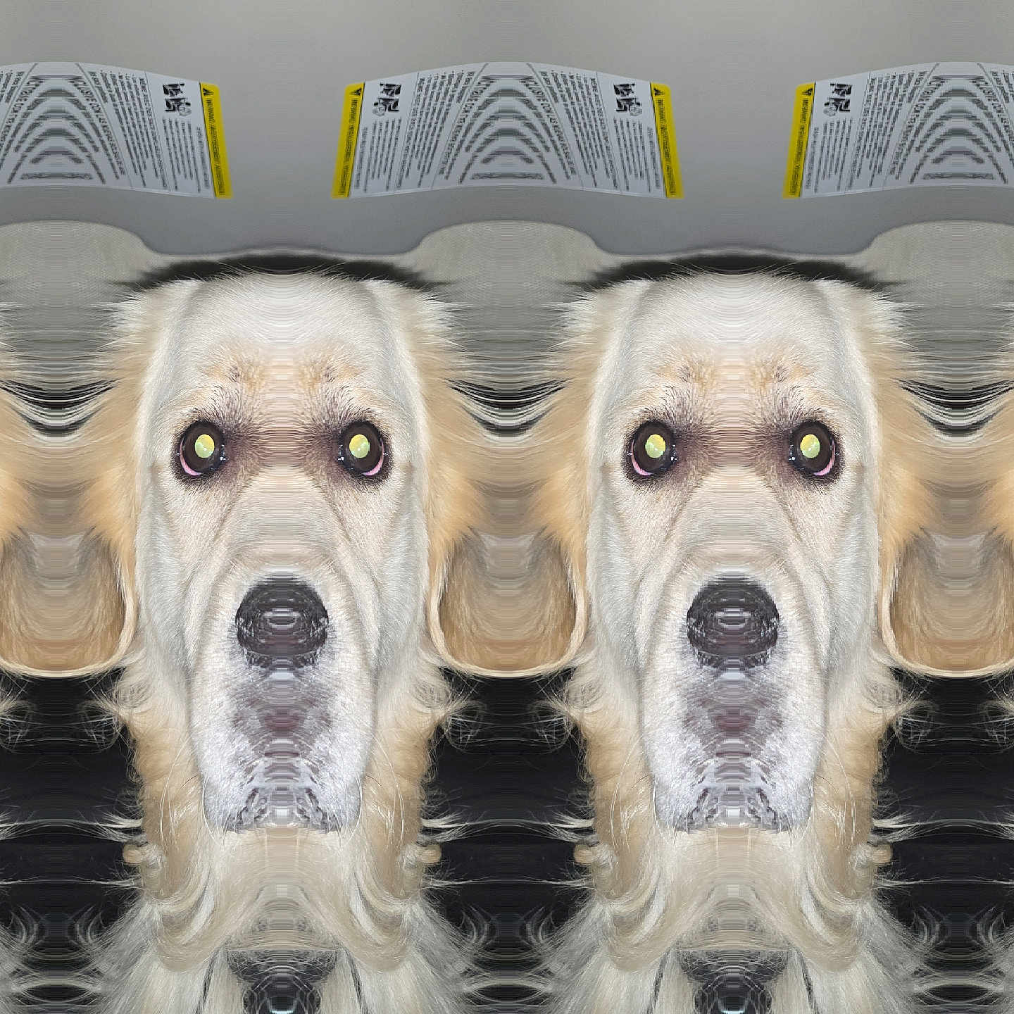 Kobey is registered to the contest to win money with this photo: animal, artistic, background, closeup, distorted, dog, eyes, face, fur, golden_retriever, mirrored, nose, pattern, pet, psychedelic, repetition, surreal, symmetry, texture, wavy