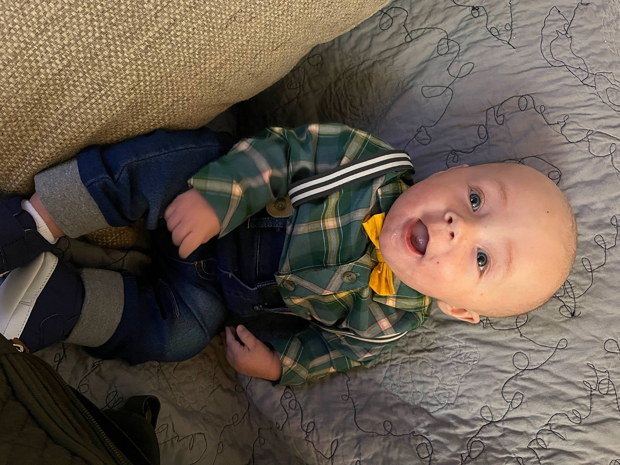 Nash joined the competition — help win amazing prizes! baby, baby_toddler_clothing, cheek, child, comfort, flooring, fun, grass, linens, pattern, person, sitting, skin, smile, toddler, wood