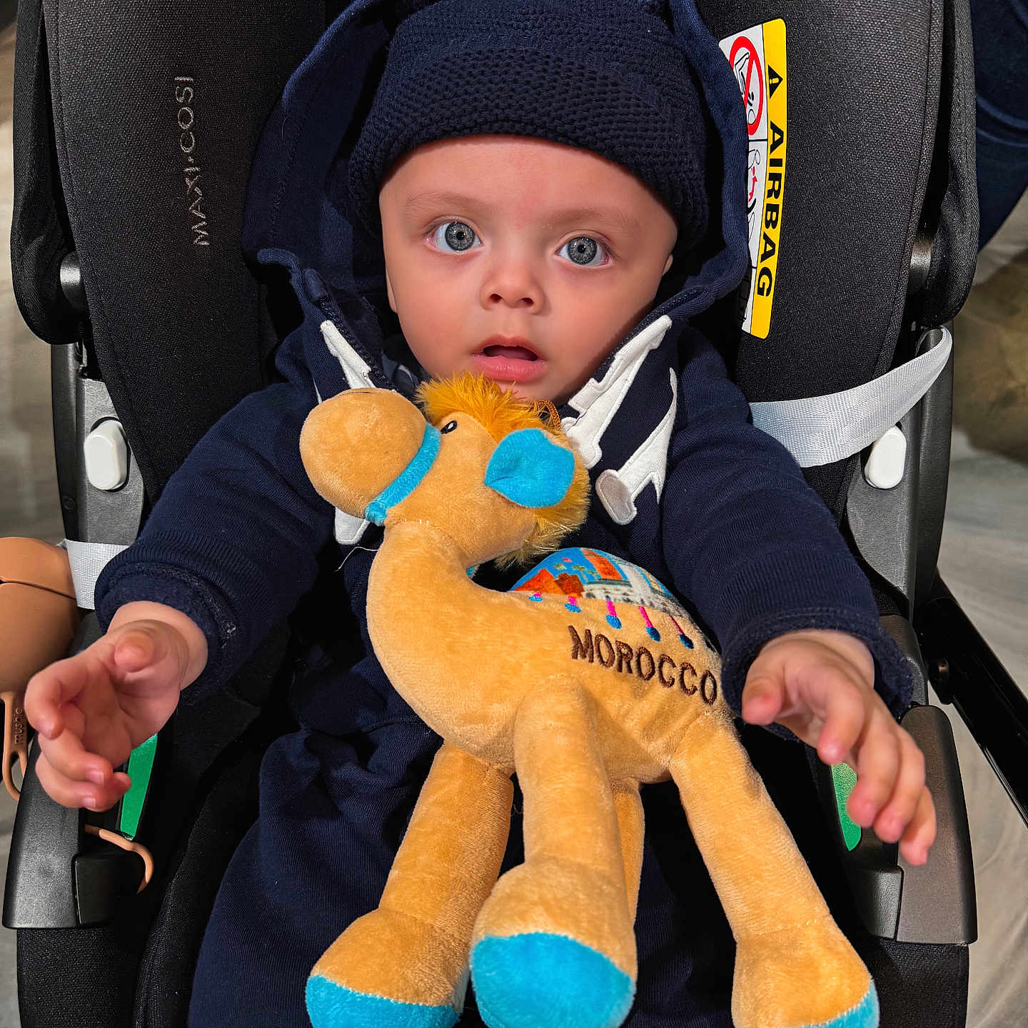Noah a rejoint le concours — aidez-le/la à gagner de superbes lots ! baby, bodypart, bonnet, cap, car, car_interior, carseat, clothing, face, finger, hand, hat, head, person, photography, portrait, teddybear, toy, transportation, vehicle