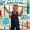 Jayden joined the competition — help win amazing prizes! child, toddler, baby, smiling, waving, standing, portrait, indoor, crown, overalls, striped_shirt, sneakers, railing, carpet, balloons, colorful, campaign, voting, text_overlay, photograph