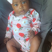 Aziyah joined the competition — help win amazing prizes! baby, child, infant, car_seat, onesie, bow, floral_pattern, shoes, leather_shoes, cute, looking_up, indoors, seatbelt_warning, hands, legs, portrait, young_child, sitting, clothing, footwear