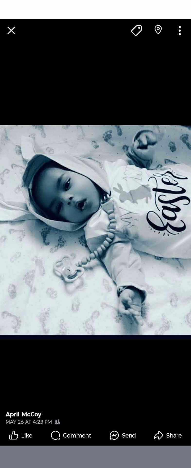 Kash is registered to the contest to win money with this photo: baby, infant, hoodie, pacifier, blanket, footprints, bunny_ears, easter, cute, child, lying_down, clothing, toy, indoors, portrait, young_child, face, expression, sleepwear, resting