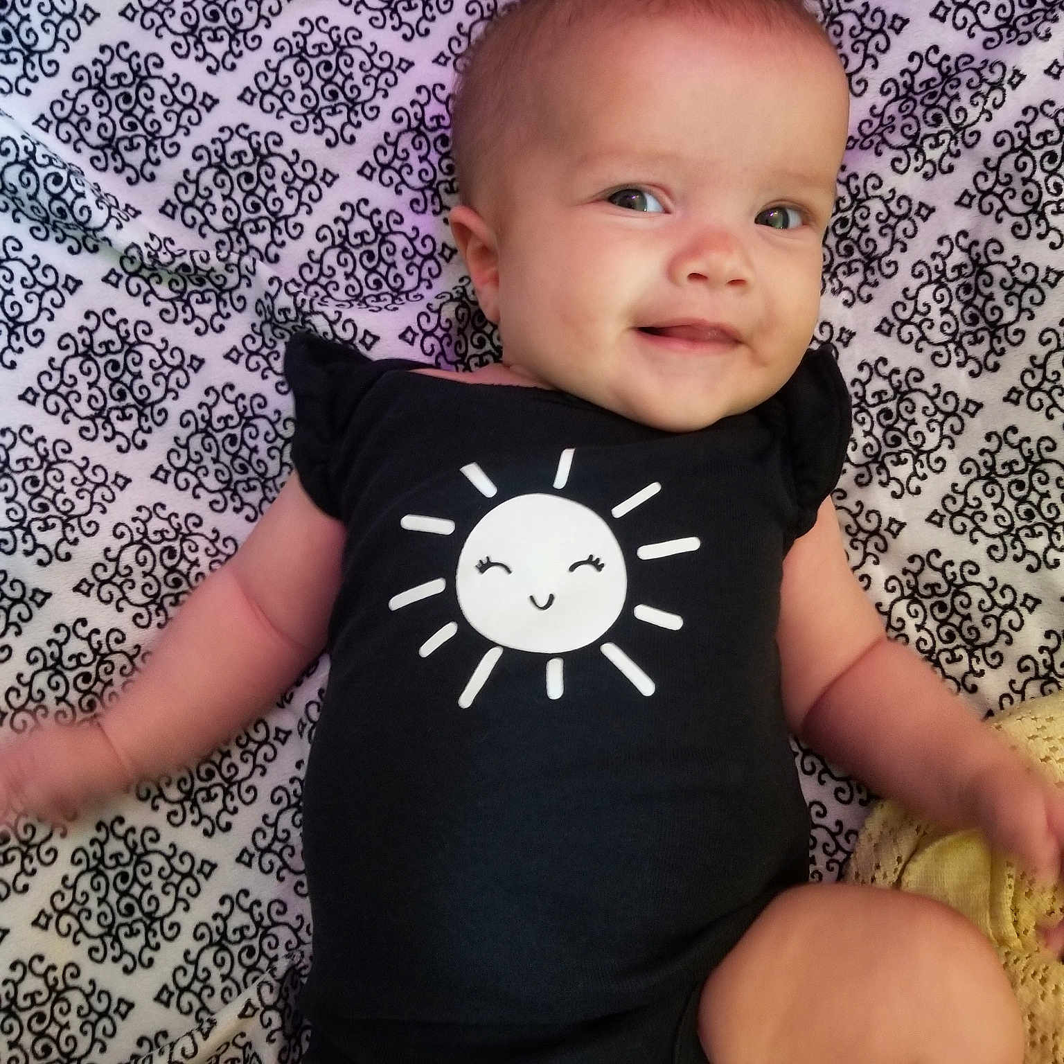 Sophia Rose joined the competition — help win amazing prizes! baby, baby_products, baby_toddler_clothing, cheek, child, cool, design, face, head, headgear, pattern, person, play, product, sitting, sleeve, smile, t_shirt, toddler