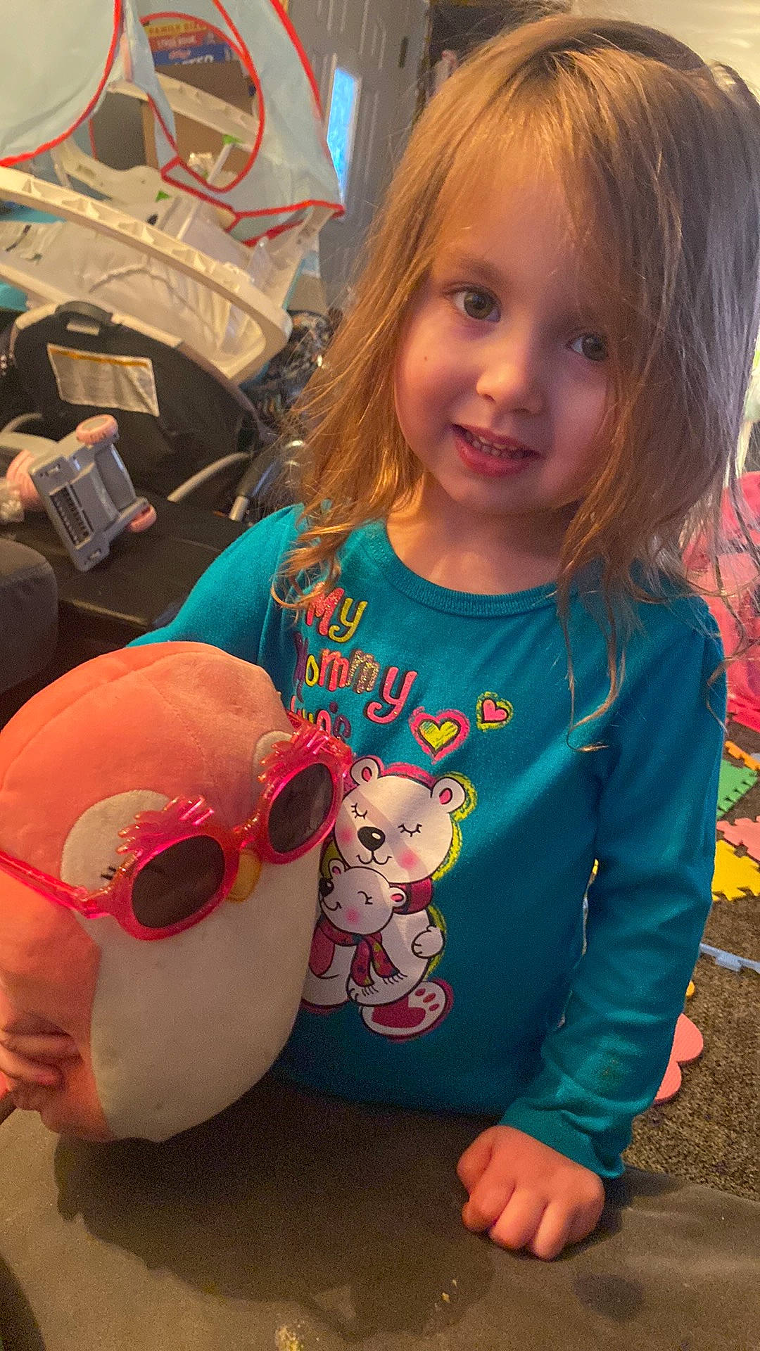 Amarah is registered to the contest to win money with this photo: baby_toddler_clothing, carmine, child, cool, eye, eyewear, fun, hairstyle, happy, head, joy, mouth, pattern, person, personal_protective_equipment, pink, sleeve, smile, sunglasses, t_shirt