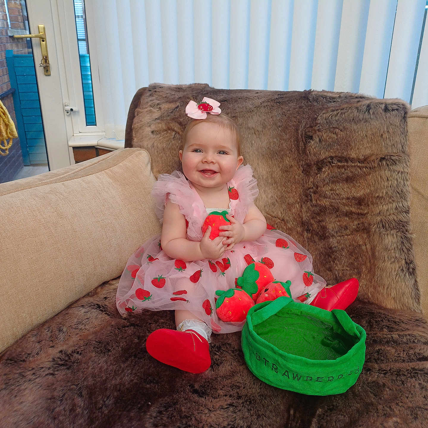 Lani joined the competition — help win amazing prizes! architecture, baby, building, clothing, costume, couch, cushion, face, footwear, furniture, hat, head, homedecor, indoors, livingroom, person, photography, portrait, room, shoe