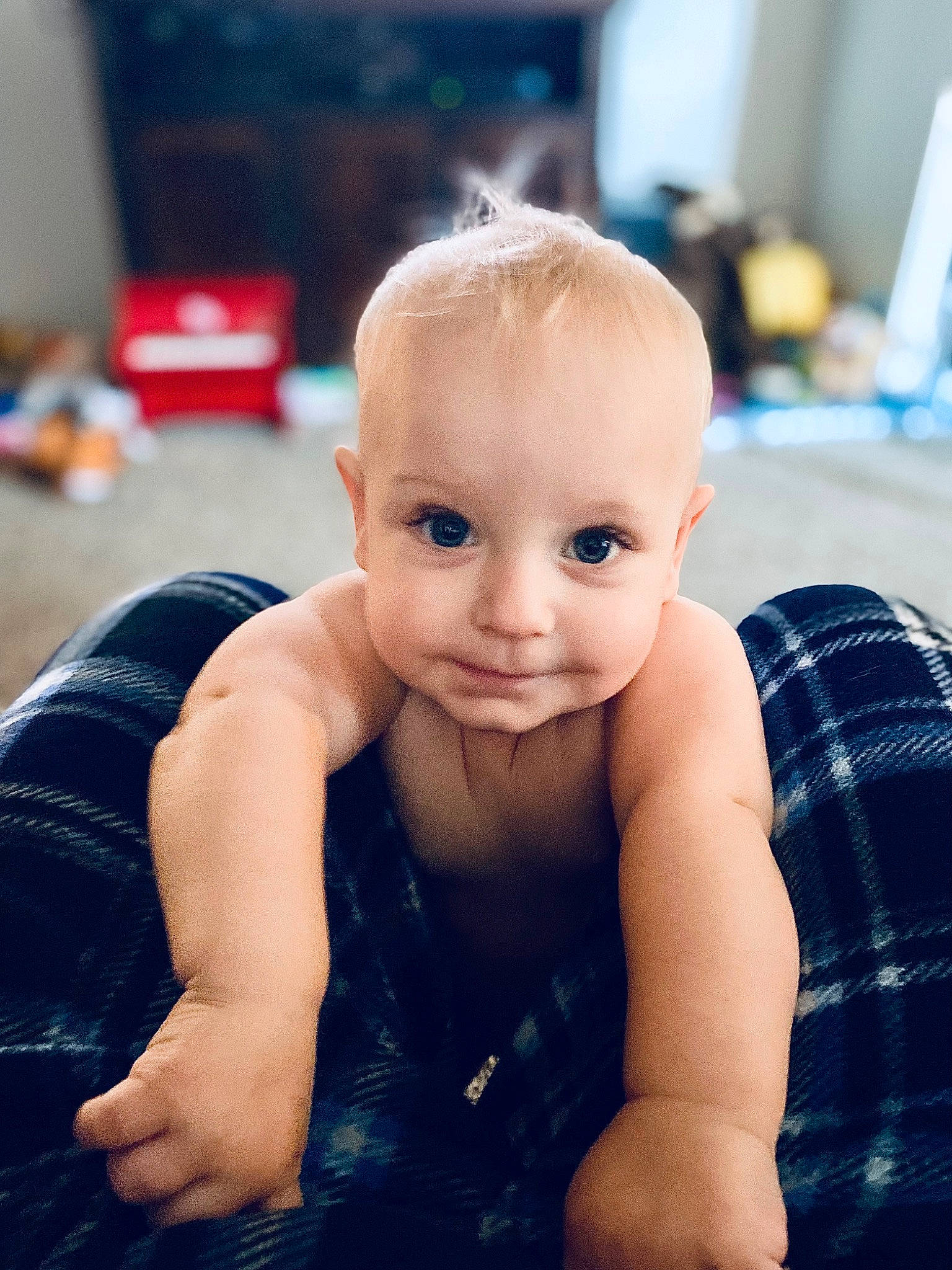 Oaklen joined the competition — help win amazing prizes! arm, baby, baby_toddler_clothing, blond, blue, chest, child, chin, elbow, electric_blue, eyelash, flash_photography, fun, happy, human_body, lip, person, skin, tartan, toddler