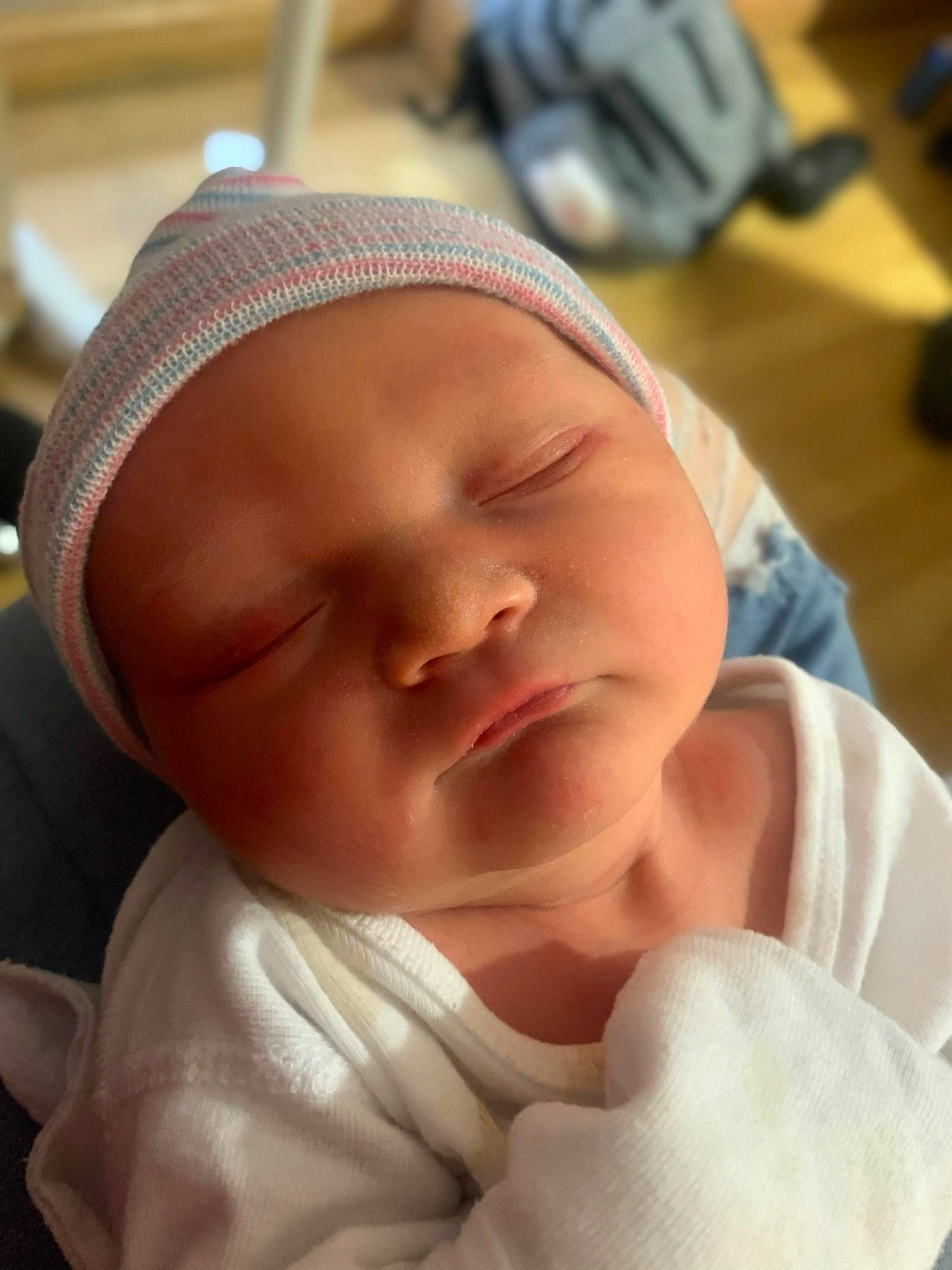 Leland joined the competition — help win amazing prizes! baby, baby_sleeping, baby_toddler_clothing, cap, cheek, child, close_up, comfort, happy, head, headgear, headwear, laugh, linens, lip, mouth, nose, person, skin, smile