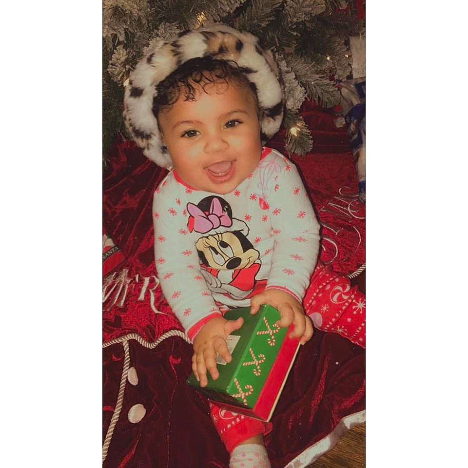 Hermione joined the competition — help win amazing prizes! baby, canidae, child, christmas, christmas_eve, christmas_stocking, christmas_tree, holiday, non_sporting_group, person, toddler