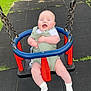 baby, child, clothing, cute, fun, grass, greenery, happy, infant, joyful, metal_chains, outdoor, person, playground, rubber_mat, seat, smiling, summer, swing, white_socks