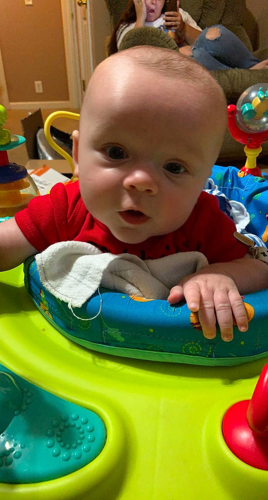 Warren joined the competition — help win amazing prizes! baby, baby_playing_with_toys, baby_products, baby_toddler_clothing, blue, cheek, child, facial_expression, fun, green, happy, head, iris, leisure, mouth, person, product, skin, snapshot, toddler