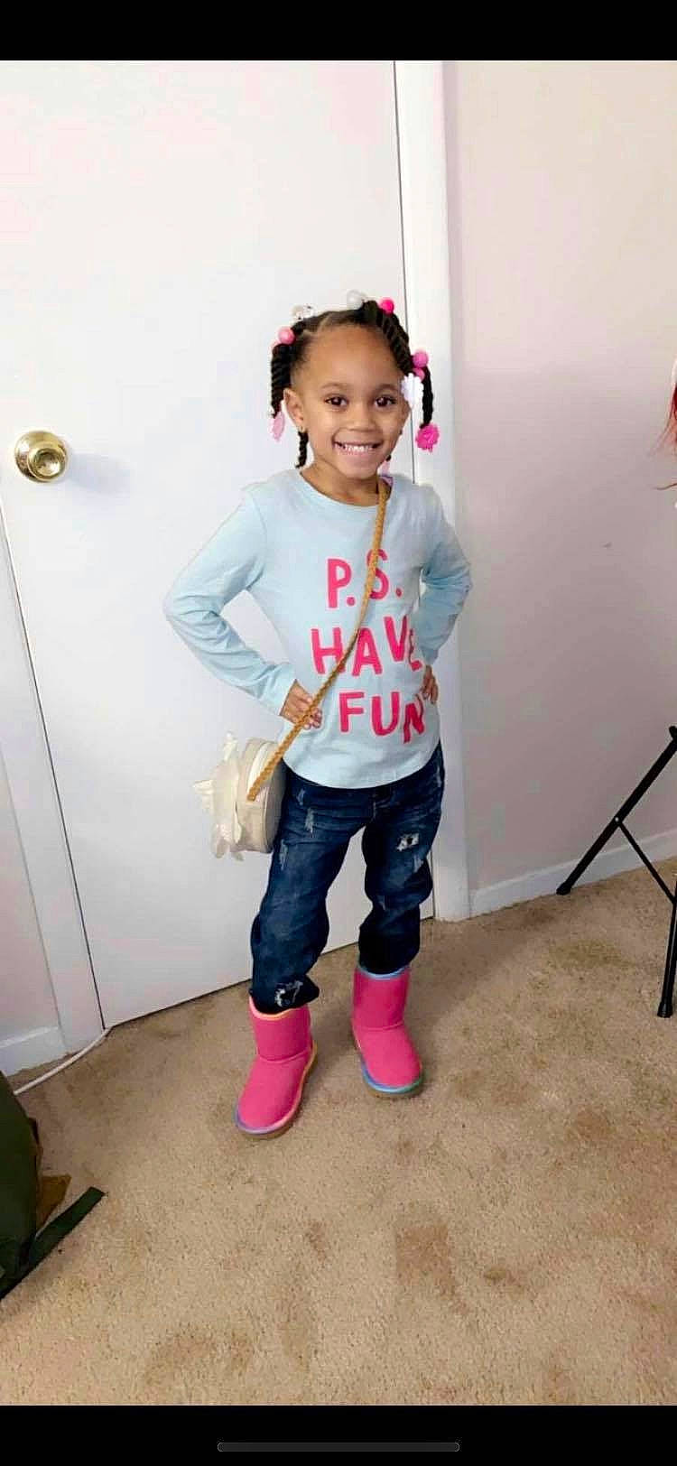 Jermylah joined the competition — help win amazing prizes! baby_toddler_clothing, boot, child_model, denim, door, door_handle, hair_accessory, happy, jeans, joy, laugh, person, pink, standing, style